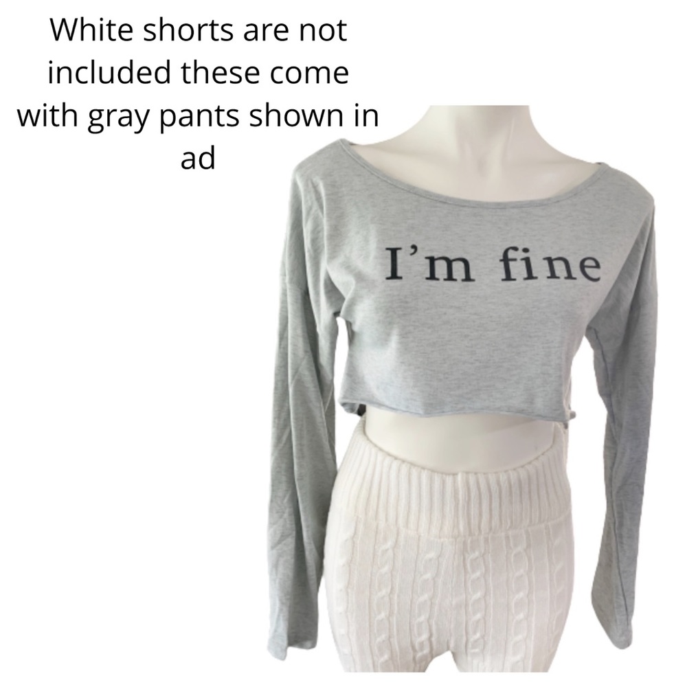 Loungewear Gray Cut off Top with Joggers HP 💕 - Picture 3 of 8